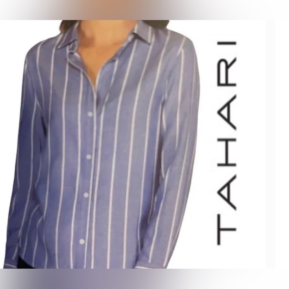 Tahari Blue and White Striped Shirt XL